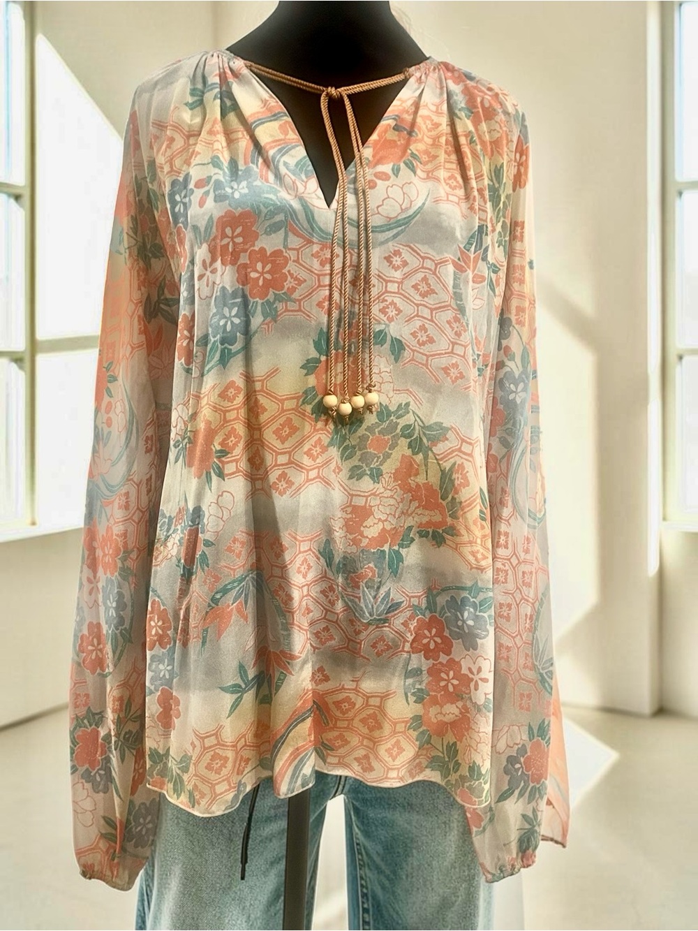 Elizabeth and James “ Chance “Bohemian Style Silk Shirt M over sized